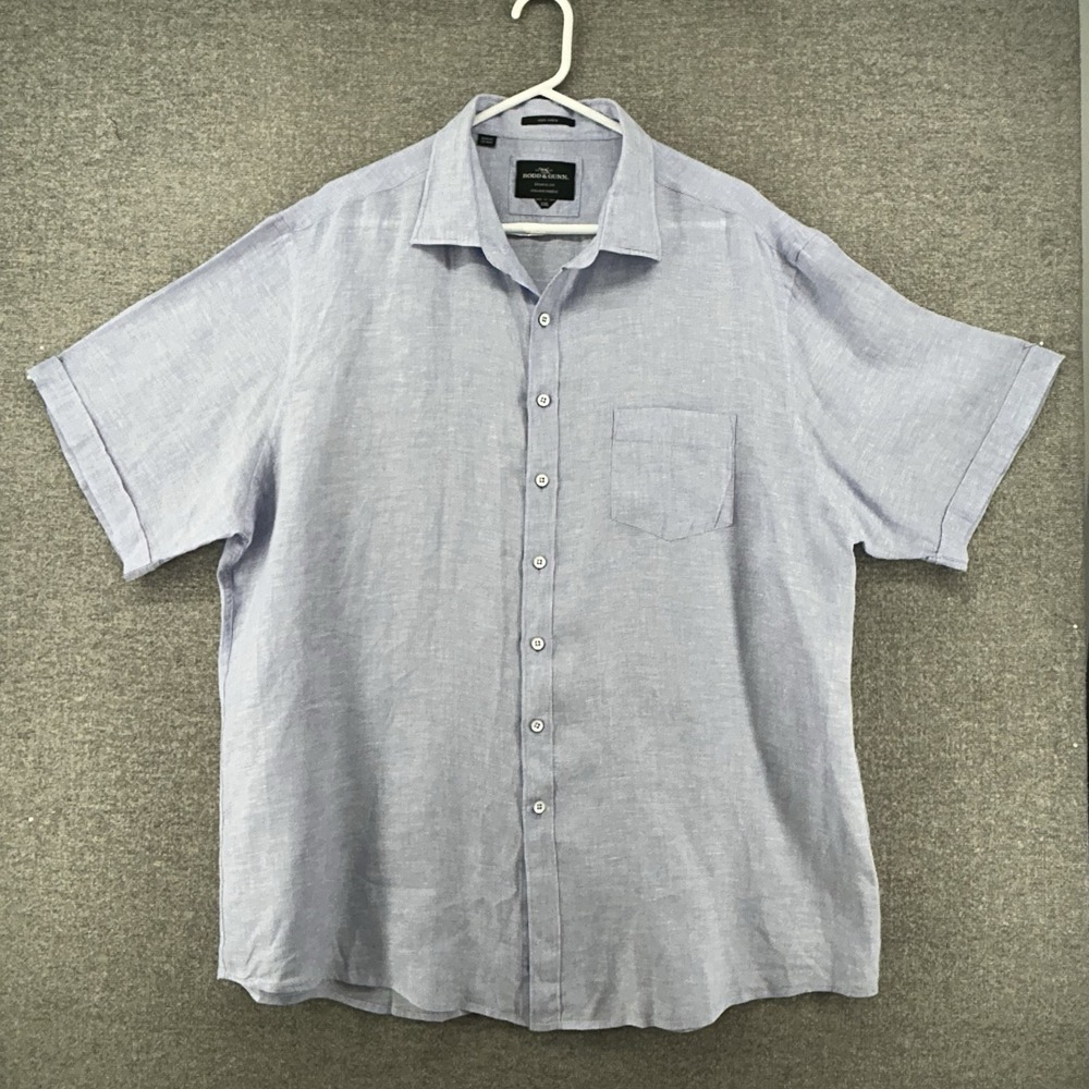 Rodd & Gunn Short Sleeve Shirt Men Size 3XL Light Blue 100% Linen Casual Summer